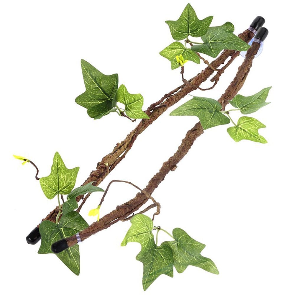2Pcs Reptile Corner Branch Vines Plants | Terrarium Plant Decoration with Suction Cup | Habitat Decor Accessories for Climbing, Lizard, Bearded Dragon, Chameleon, Lizards, Gecko, Snakes (17.7In)