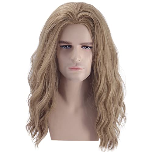 PATTNIUM Blonde Wig Men Wig Shoulder length Wig Ash Blonde Wig Wavy Ash Blonde Wig Male Hair Heat Resistant Synthetic Hair Cosplay Party Costume Daily Wear Wig (Ash Blonde)