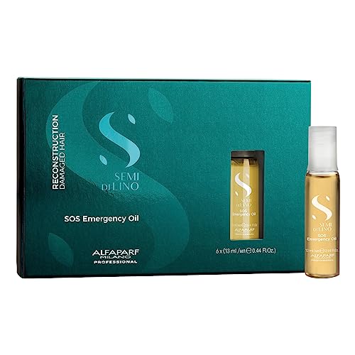 Alfaparf Milano Semi di Lino Reconstruction Reparative SOS Emergency Oil for Damaged Hair - Includes 6 Vials - Vegan Formula - Repairs, Provides Shine and Softness - 2.64 fl. oz.