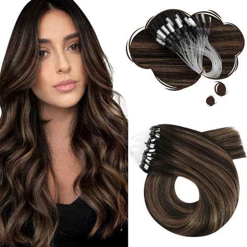 Moresoo Micro Beads Hair Extensions Ombre Brown Microloop Extensions Balayage Darkest Brown with Medium Brown #2/6/2 Remy Human Hair Micro Link Beads Hair Extensions 50G 50S #2/6/2