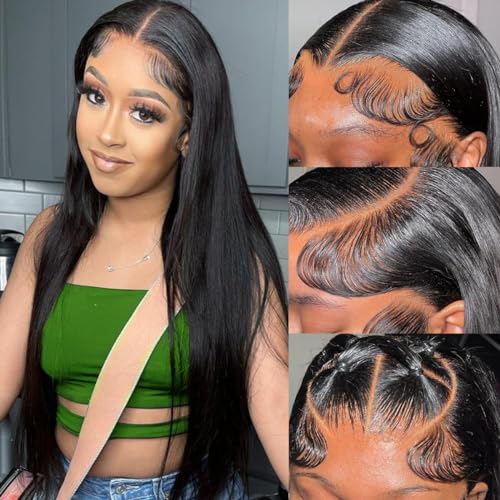 miniask 26 Inch HD Transparent 13x4 Straight Lace Front Wigs Human Hair 180% Density Frontal Wigs Human Hair HD Lace Pre Plucked Closure Wigs for Black Women