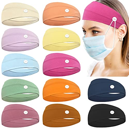 CÉLLOT 12 Pack Boho Button Headband Wide Stretchy Daily Use Knotted Headwear Sport Athletic Yoga Gym Hair Accessories for Women and Girls