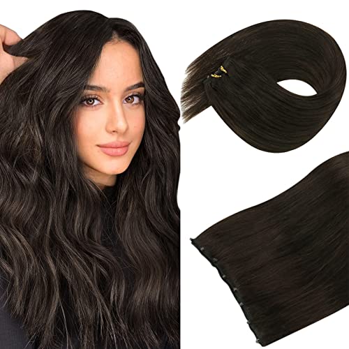 Sunny Beaded Weft Hair Extensions Darkest Brown Double Weft Hair Extensions with Micro Loops Brown Microbeads Remy Hair Extensions Natural and Soft 24Inch 50G