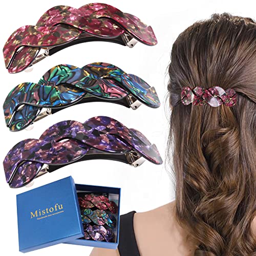 Mistofu Hair Barrettes for Women - Large Hair Barrettes for Thick Hair - 3pcs Elegant French Barrettes Retro Hair Accessories for Women Thick Hair Daily Wear