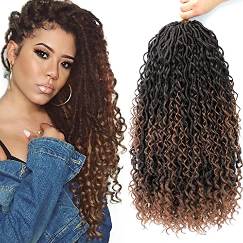 6 Packs Curly Goddess Faux Locs Crochet Hair for Black Women, 18 Inch Goddess Locs Crochet Hair Hippie Locs Synthetic Braids, Boho Style Hair Extensions (18 Inch, 6 Packs, T1B/30)