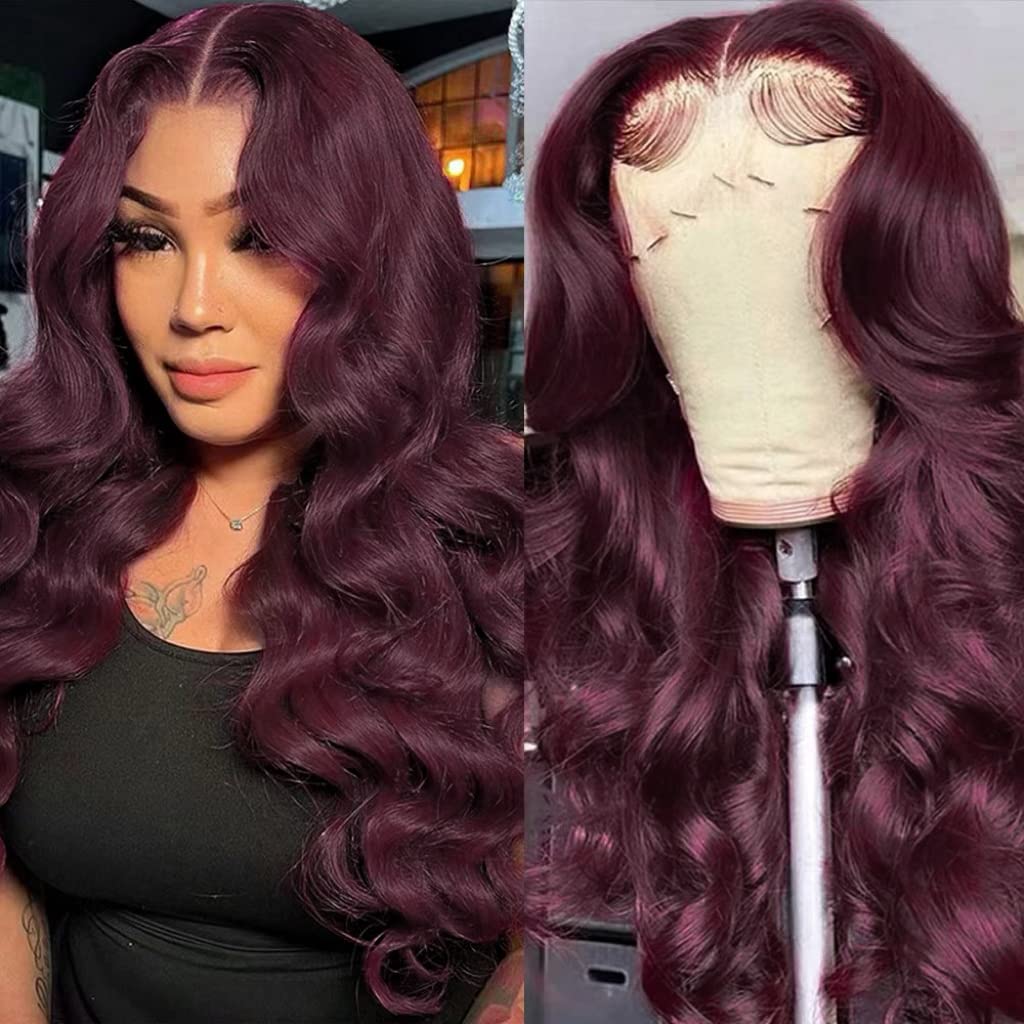 HENGROSE 13x4 99J Burgundy Body Wave Lace Front Wigs Human Hair 150% Density Wine Red Color Wigs for Women HD Transparent Lace Front Wigs Human Hair Pre Plucked with Baby Hair (20inch)