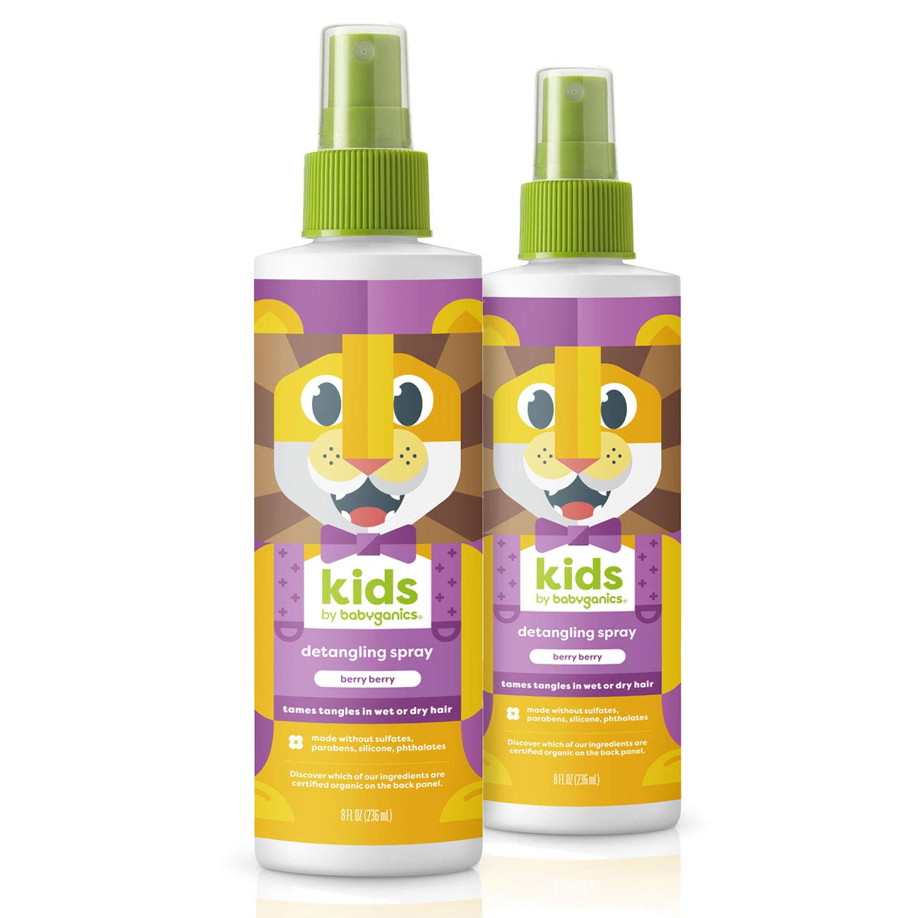 Babyganics Kids Detangler, Berry Berry, Tames Tangles, 8 Fl Oz (Pack of 2)
