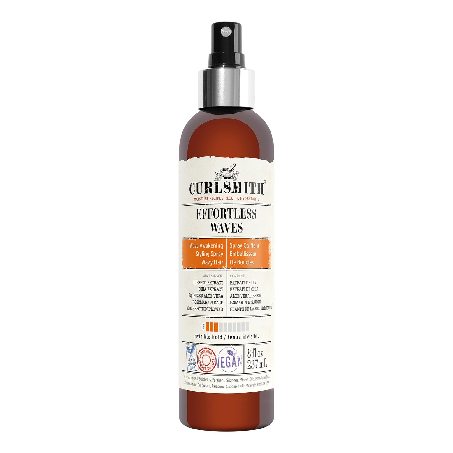 CURLSMITH - Effortless Waves Styling Spray, Lightweight and Moisturising, Reduce Frizz, Natural Look, For Wavy and Curly Hair, Vegan (8oz)