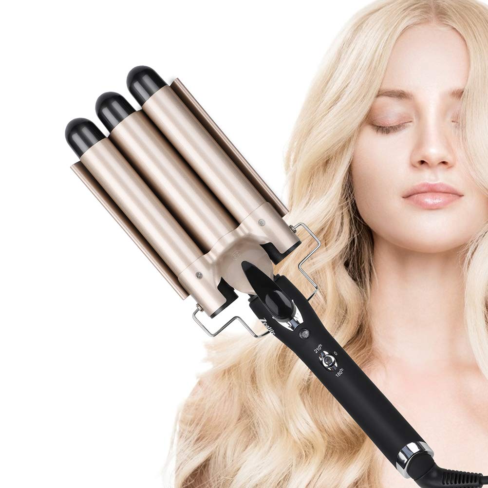 3 Barrel Curling Iron Hair Crimper, Zealite 1-inch Professional Hair Curling Wand with 2 Temperature Control, Crimper Hair Tool for Women or Girls