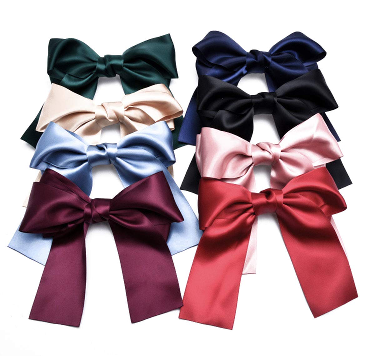 Set of 8 Big Satin Solid Ribbon French Barrette Large Big Huge Soft Silky Hair Bow Clip Bow Hair Clips Women Barrettes