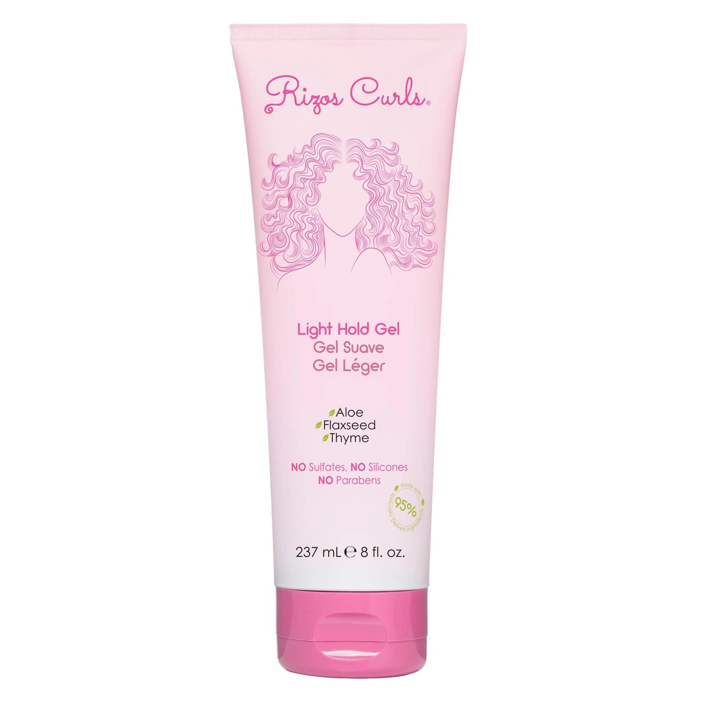 Rizos Curls Light Hold Gel, Defines with Flexible Hold, Flake-Free and Frizz-Free Voluminous Curls, Moisturize and Combat Humidity with Aloe Vera & Flaxseed, 8 oz