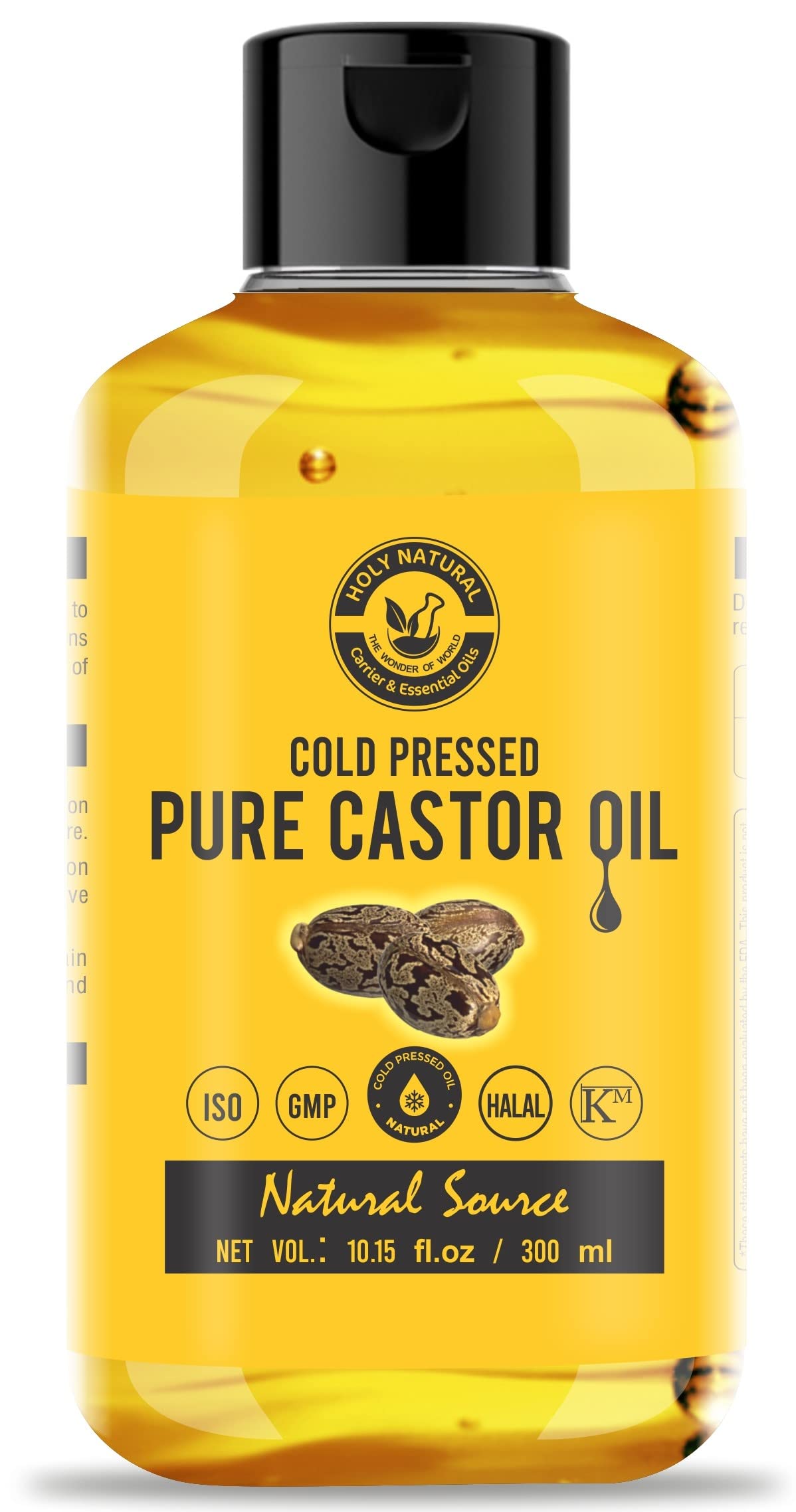 Cold Pressed Castor Oil (10.15 fl oz / 300 ml) ,Pure, No GMO, NO Heat treatment, Hexane Free Castor Oil - Moisturizing & Healing, For Dry Skin,Hair Growth, Massage,Lash Growth