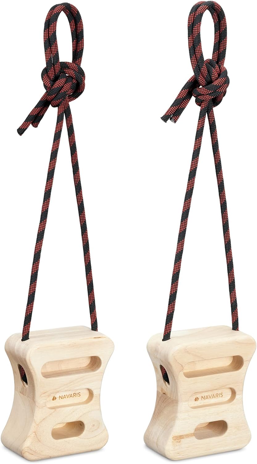 Navaris Rock Climbing Fingerboards - Set of 2X Wooden Hangboard Fingerboard Hanging Block for Training Fingers, Rock Climbers - Bouldering Hang Blocks