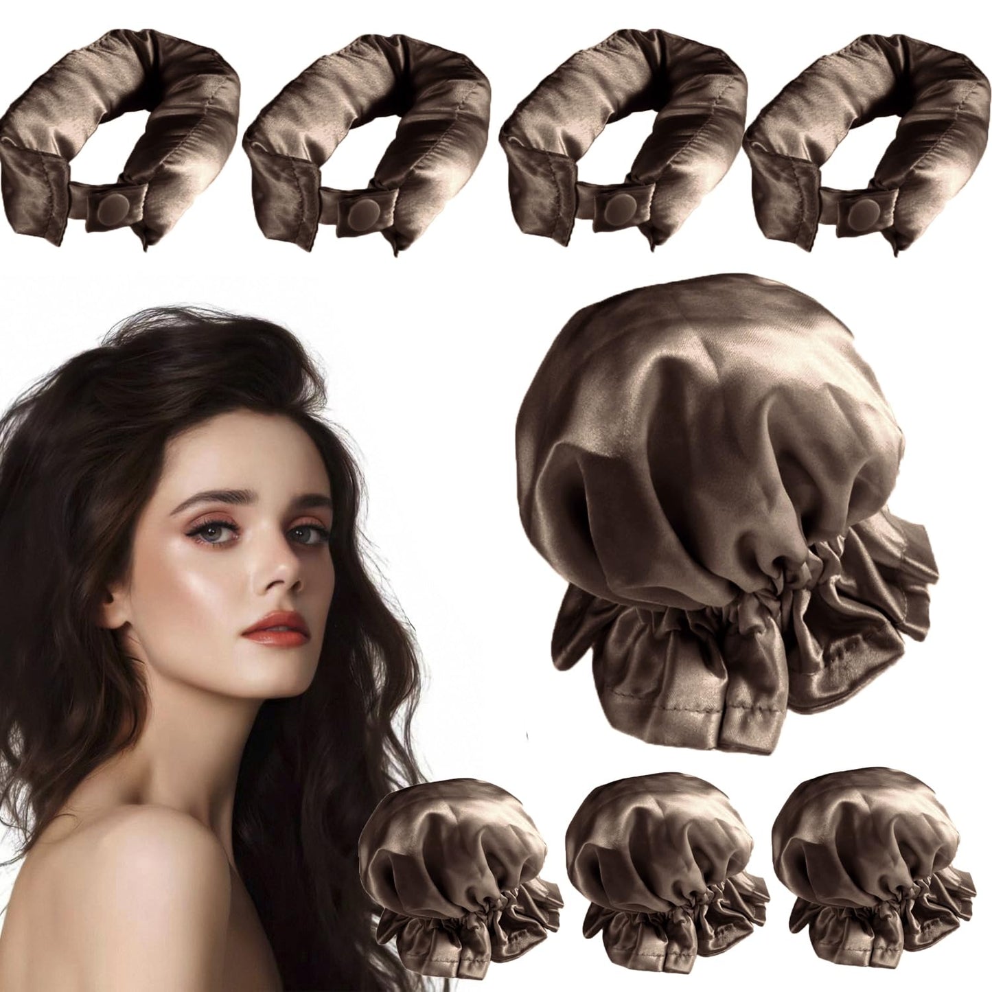 8PCS Heatless Hair Curler, Satin Heatless Hair Curler 4 Sets, Hair Rollers for Heat-Free Curls with Hair Caps, Heatless Curlers for Long Hair, Sleep-In Curling Rod Headband