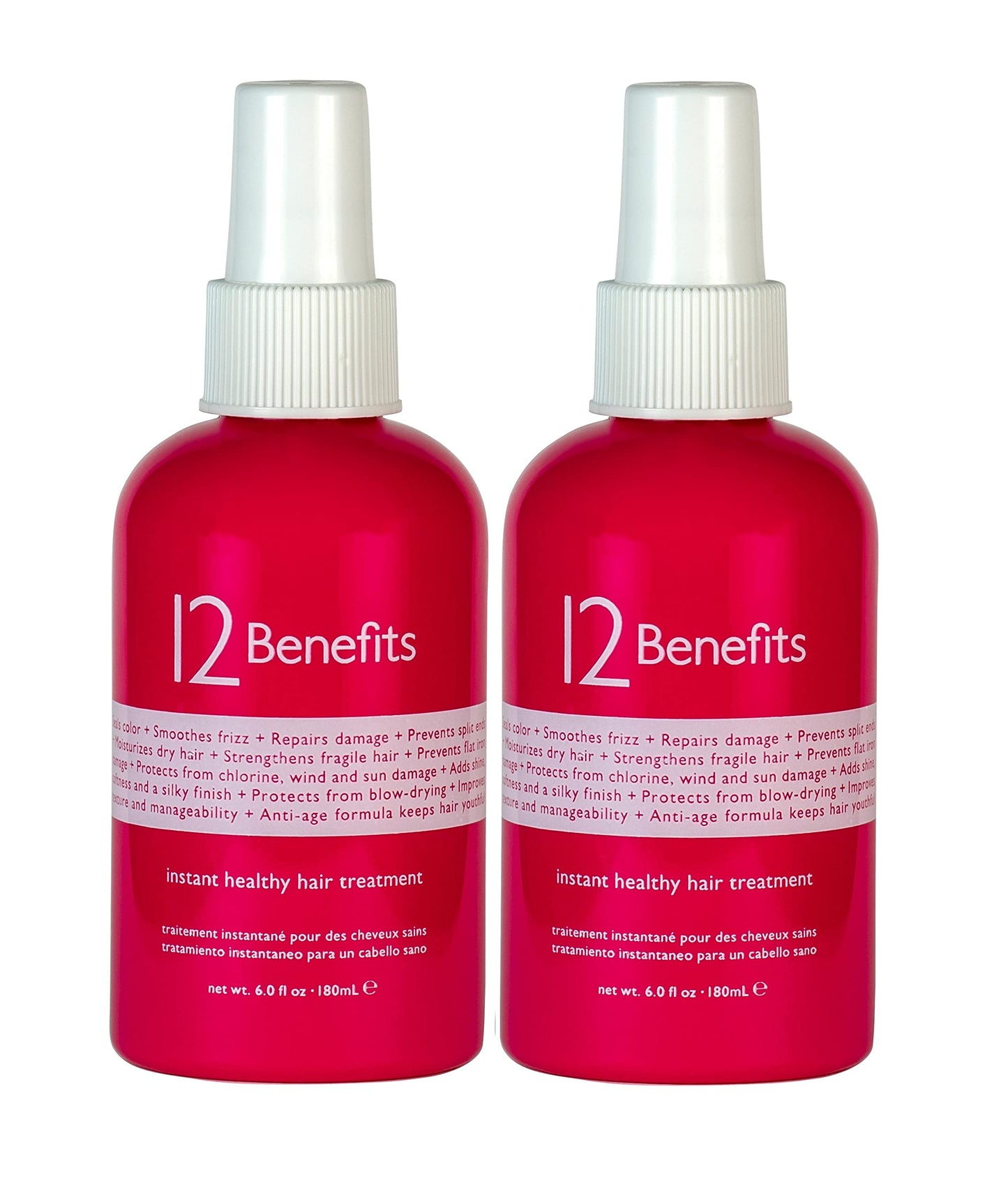 12 Benefits Instant Healthy Hair Treatment, Leave-In Conditioning, Smoothes Frizz, Strengthens & Repairs, Heat Protection Spray, 6 Fl Oz (Pack of 2)