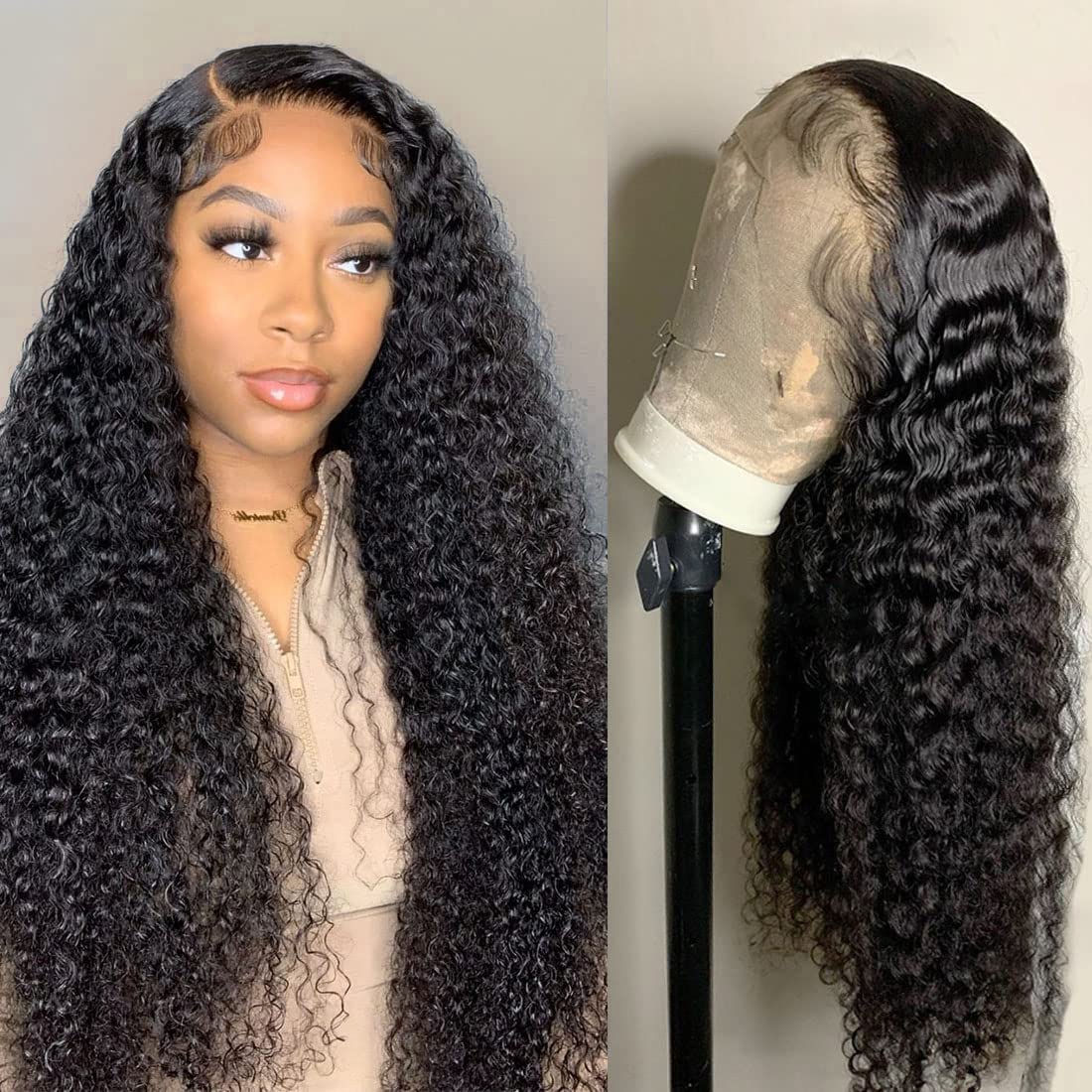 Kdmidun Glueless Wigs Human Hair Pre Plucked 13x4 HD Lace Front Wigs Human Hair for Women Deep Wave Lace Frontal Wigs Human Hair 180% Density Curly Human Hair Wigs Natural Black Color 20 Inch
