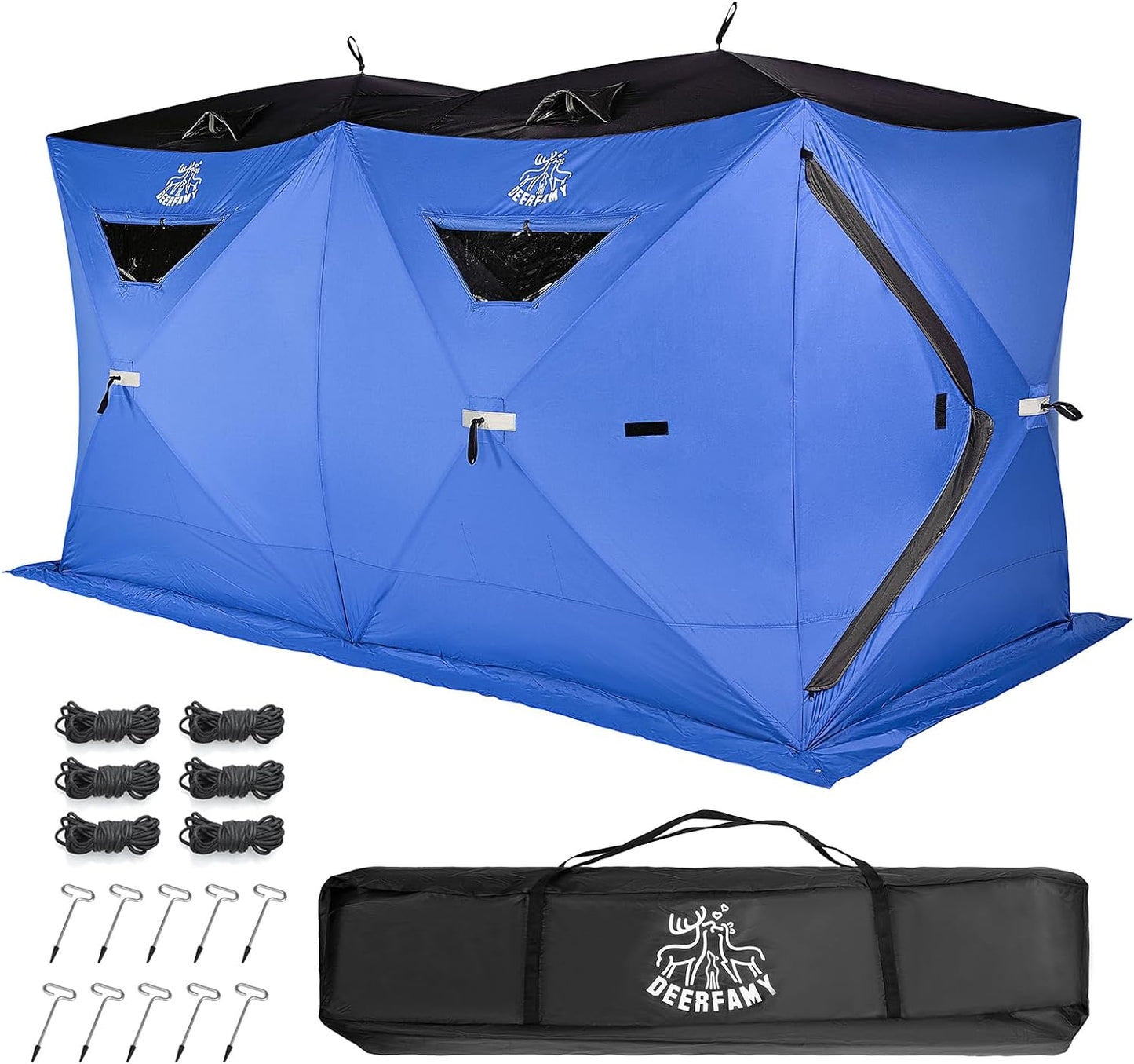 DEERFAMY Ice Fishing Shelter, 3/4/6/8 Person Ice Fishing Tent, Blue - $120