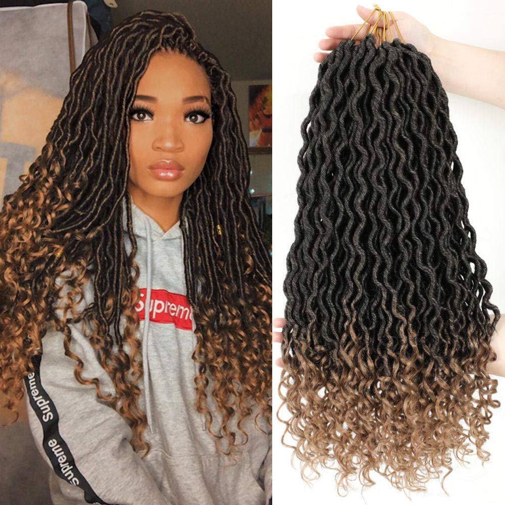 Goddess Locs Crochet Hair 20 Inch 6 Packs Faux Locs Crochet Hair Pre Looped Crochet Locs With Curly Ends Ombre Soft Loc Hair Extensions For Women(20",1b/27, 6packs)