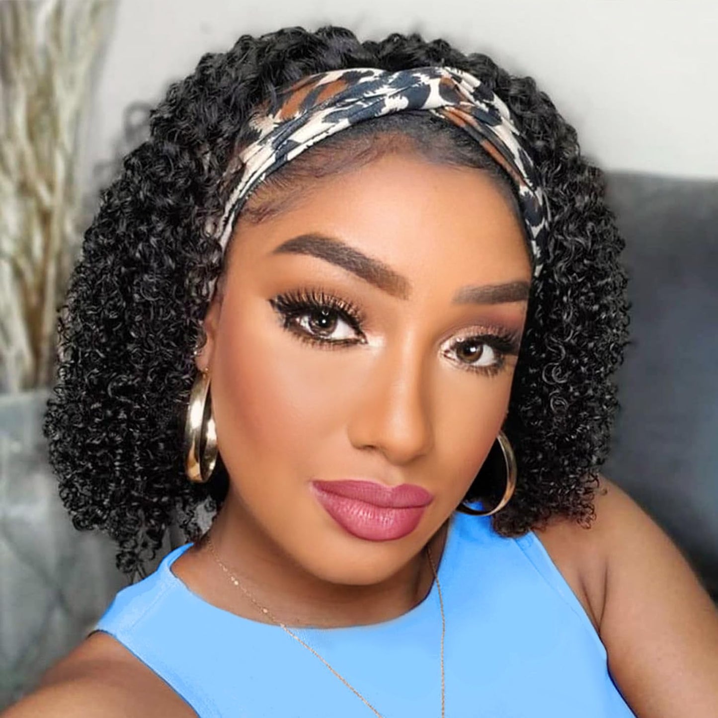 AISI QUEENS Headband Wig Human Hair For Black Women Jerry Curly Wigs Easy Wear and Go Glueless Human Hair None Lace Front Wig Short Curly Headband Wigs (10 Inch, Curly Headband Wigs)