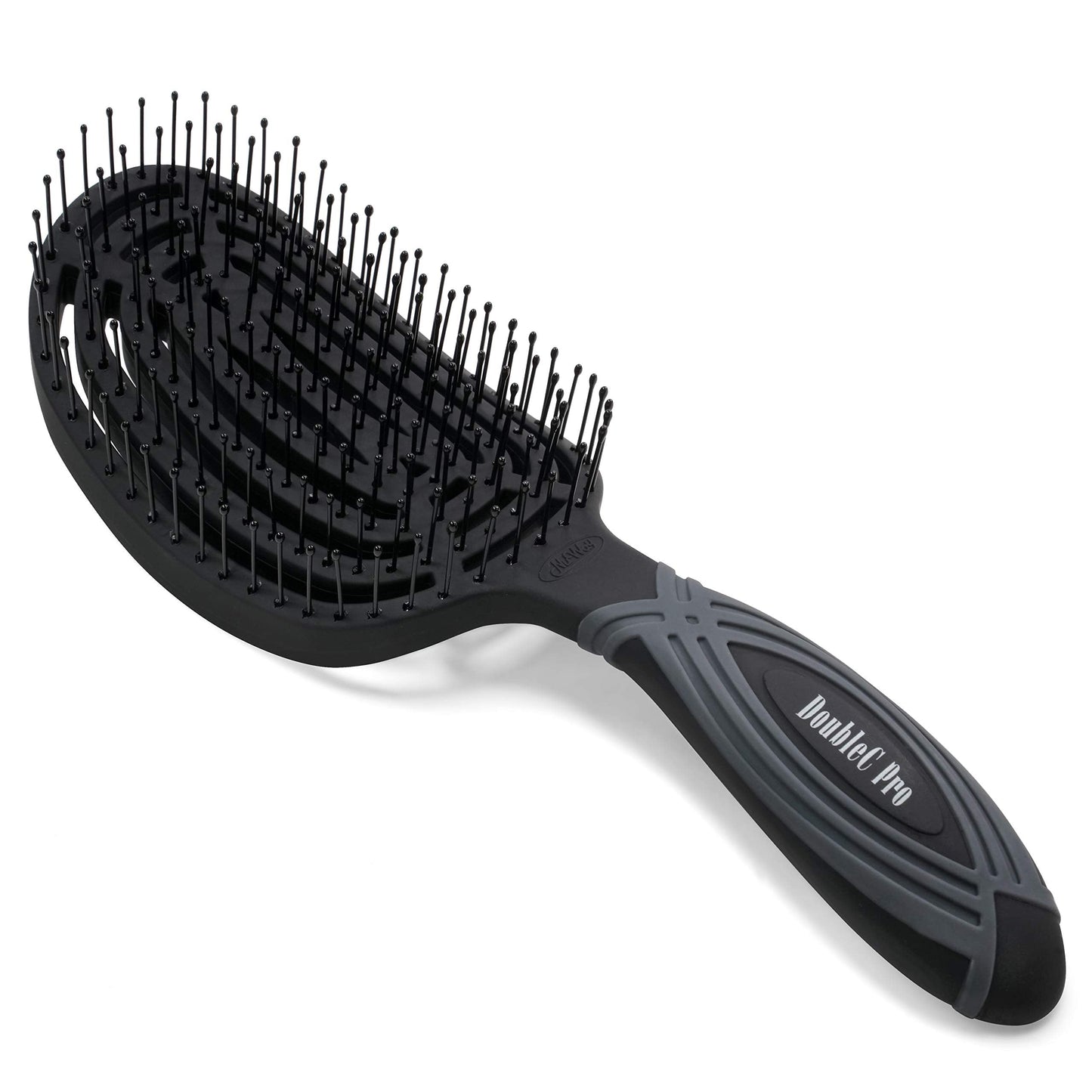 NuWay 4HAIR® DoubleC PRO® U.S. Patented Double Curved Detangling Brush is Hair Dryer Safe (Black)
