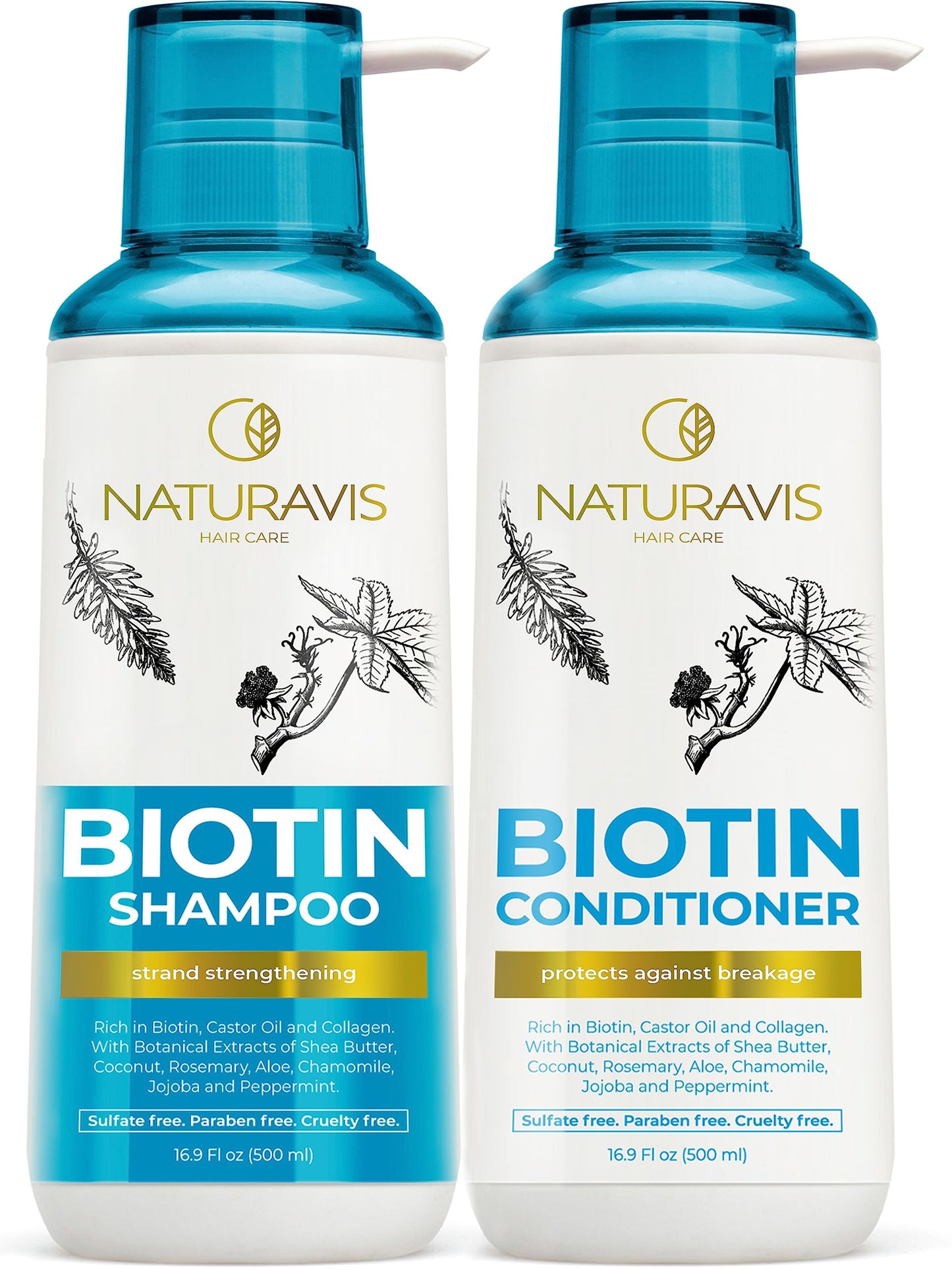 Biotin Shampoo and Conditioner Set with Castor Oil Sulfate Free for Men and Women - With Shea to Promote Intense Moisture for Hair