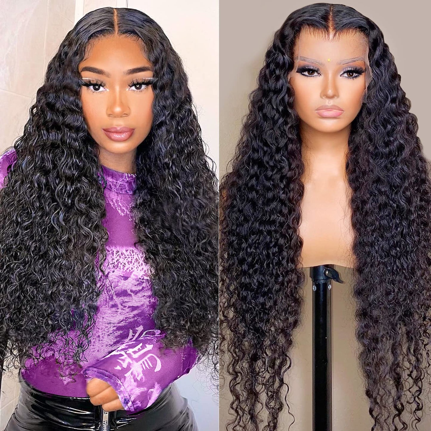 Deep Wave Lace Front Wigs Human Hair for Women 13x4 HD Transparent Lace Frontal Wig 180% Density Wet and Wavy Glueless Wigs Human Hair Pre Plucked with Baby Hair Natural Black Color (22 Inch)