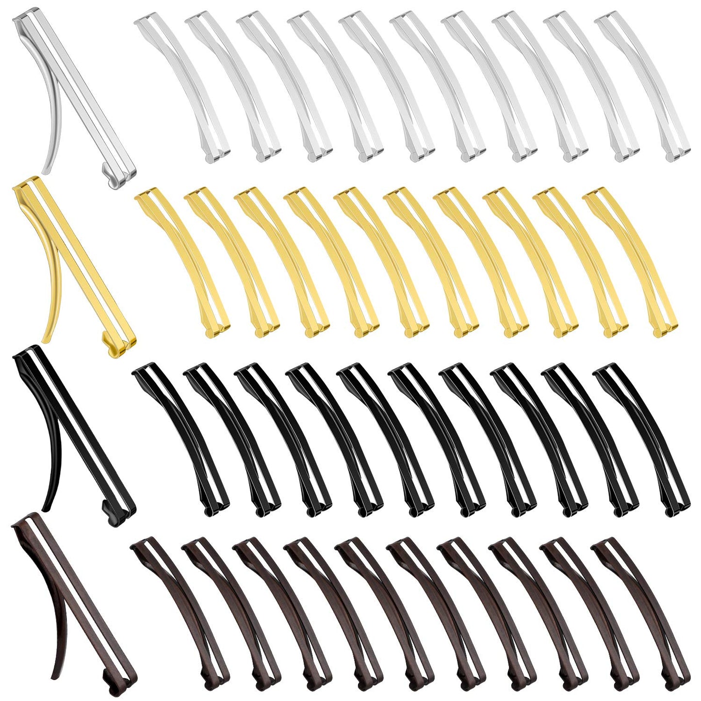 48 Pieces No Slip Metal Hair Clips Hairpin Open Center Metal Barrettes 2.36 x 0.39 Inch Snap Button Hairpin for Women Girls, Gold Silver Black and Coffee