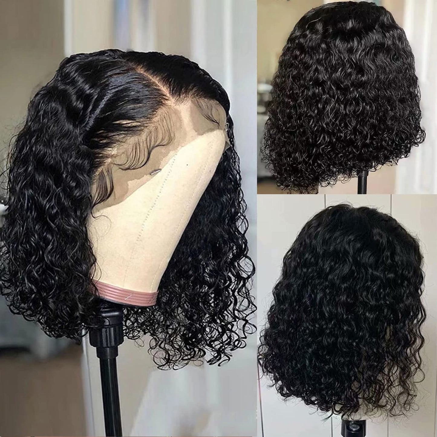 Bob Wig Short Curly 13x4 Transparent Lace Front Wigs For Black Women 10inch Glueles Deep Wave HD Lace Frontal Wig Pre Plucked With Baby Hair Natural Hairline 150% Density