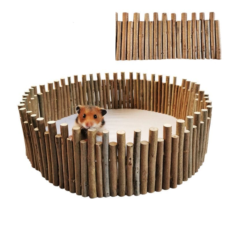 QBLEEV Hamster Wooden Fence, Flexible Wood Hideout , Wooden Door and Standing Climbing Platform Basket Accessories for Chewing Toys Decor