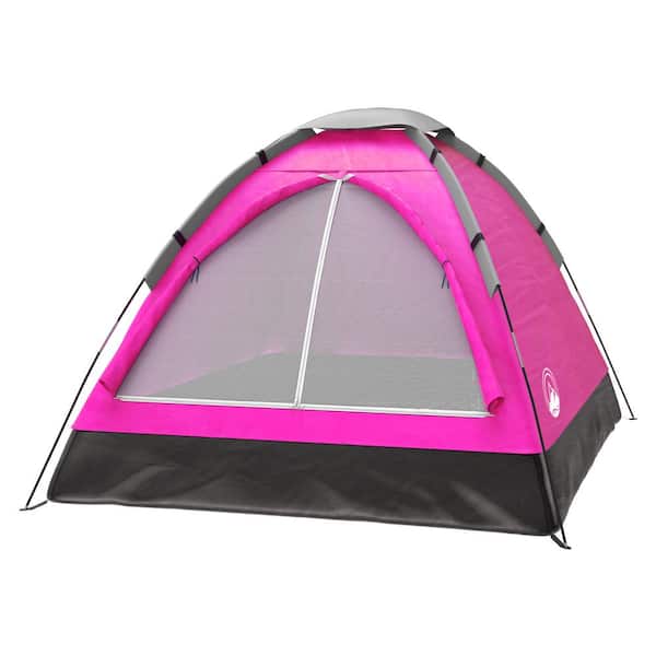 Camping Tent 2-Person Pink Dome Shelter Hiking Kids Play Fishing Dual Layer Door