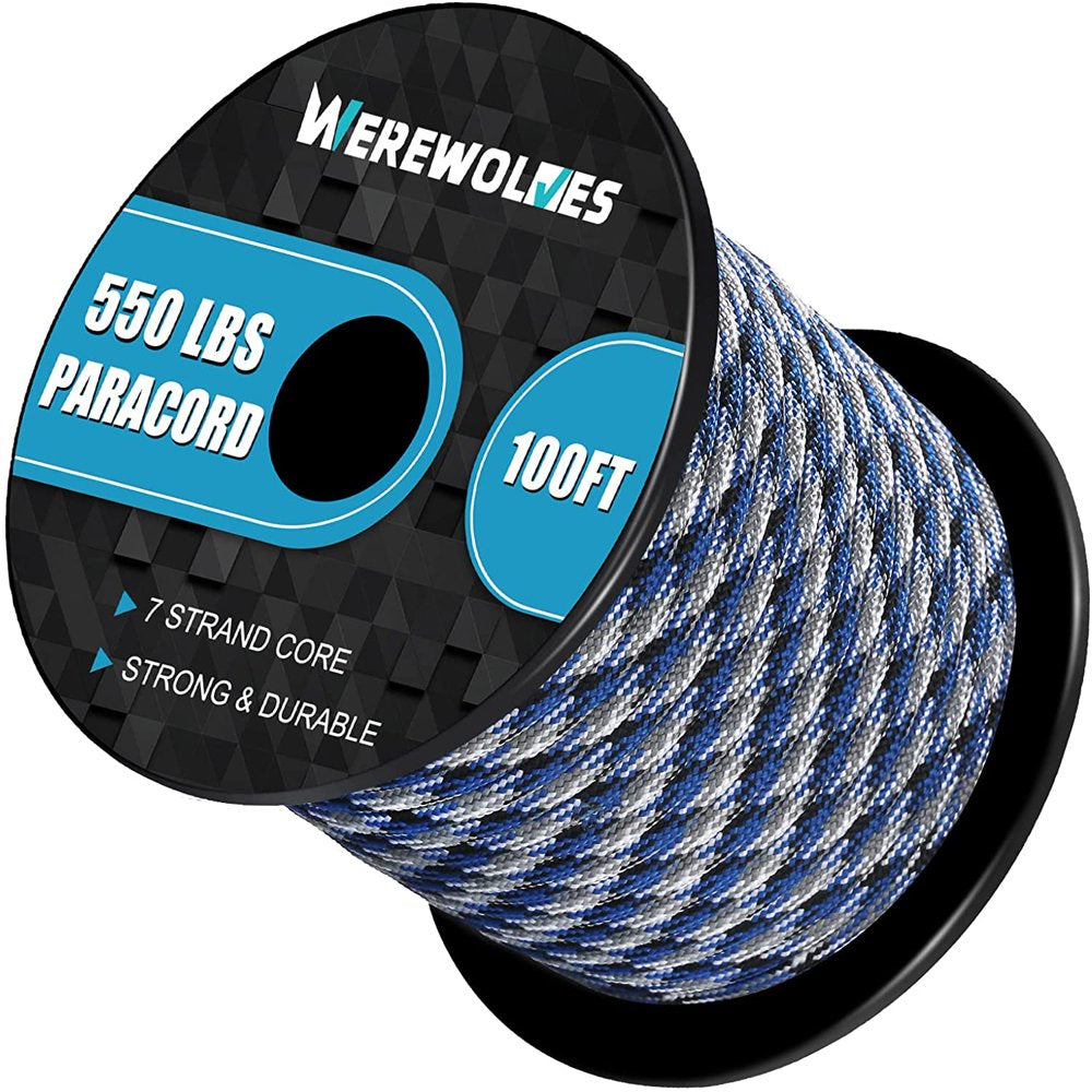 WEREWOLVES 550Lb Paracord /Parachute Cord - 7 Strand Core Paracord Rope - for Camping, Hiking and Survival (100FT)