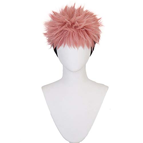 Anime Jujutsu Kaisen Season 2 Yuji Itadori Wig Pink Mixed Black Short Curly Party Hair Halloween Cosplay Props Accessory for adult