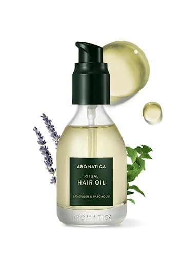 AROMATICA Ritual Hair Oil Lavender & Patchouli 50ml / 1.6 fl. oz. Nourishing Hair Oil for Dry and Damaged Hair, Silicone Free, No Artificial Fragrance Added