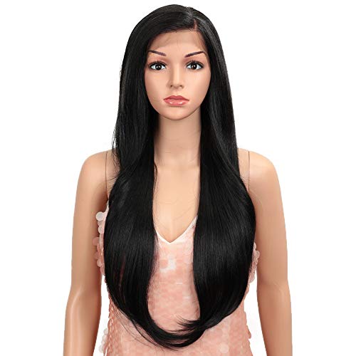 Style Icon Easy-360 Lace Wigs 28" Free Part Lace Frontal Wigs Long Straight Wig Black Synthetic Wig(28", 1B)