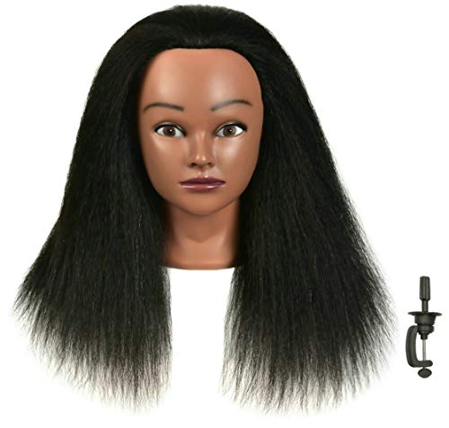 FUTAI Mannequin Head 100% Human Hair Manikin Cosmetology Makeup Doll Training Head with Table Clamp Stand for Hairdresser Practice Braiding Styling Coloring Curling Cutting Updos Display