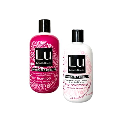 LATINUS BEAUTY RESCUE Impossible Keratin Anti-Frizz Shampoo and Conditioner Set for Dry, Damaged Hair (12 oz each)