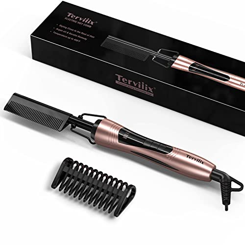 Terviiix Electric Hot Comb for Lace Front Wigs, Pressing Combs for Black Women Hair, Anti-Scald Straightening Comb with Keratin & Argan Oil Infused Teeth, Temperatures Adjustable, 60 Min Auto Shut Off
