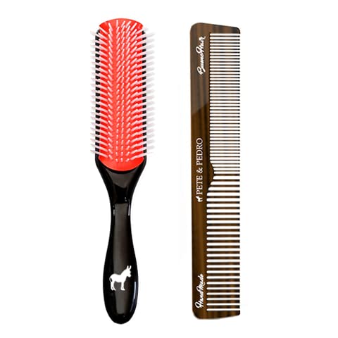 Pete & Pedro Premium Cushion Men’s Styling Hair Brush & Classic Comb Set | 9-Row 8” Brush & 7” Retro Hair Comb | Great for Detangling Curly, Straight, Thin & Thick Hair Styles | As Seen On Shark Tank