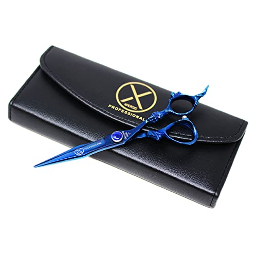 XPERSIS PRO Blue Dragon Hair Cutting Sharp Barber Scissors 7" Light weight German Made Steel With Finger Rest
