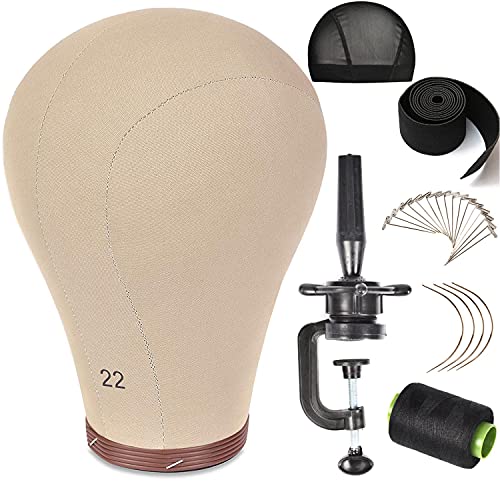 ZGCYSMHT 21''-24''Inch Wig Head Cork Canvas Block Head Mannequin Head With Stand for Making Wigs (22 inch, Brown)