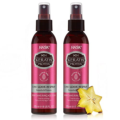 HASK Keratin 5-in-1 Leave In Conditioner Spray for all hair types, color safe, gluten free, sulfate free, paraben free - KERATIN 2 PIECE SET