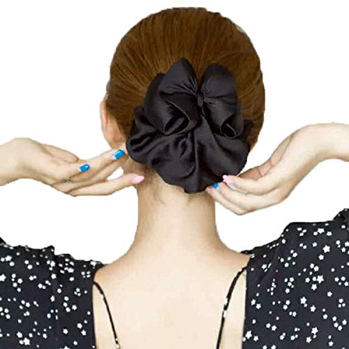 Women Hair Clip, Professional Hair Bun Cover, Barrettes Net Snood Hairnet 3D Bow Bow-knot Decor Hair Clip Hairnet，Black