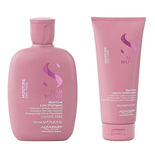 Alfaparf Milano Semi di Lino Moisture Nutritive Shampoo and Conditioner Set for Dry Hair - Sulfate Free Moisturizing Shampoo and Conditioner - Safe on Color Treated Hair - Adds Shine and Softness