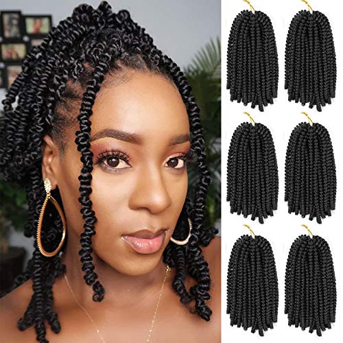 Spring Twist Hair 6 Packs 8 inch Fluffy Spring Twist Crochet Hair Passion Twist Crochet Hair Synthetic Braiding Hair Extensions 15 Strands 55g/Pack(8inch, 1B)
