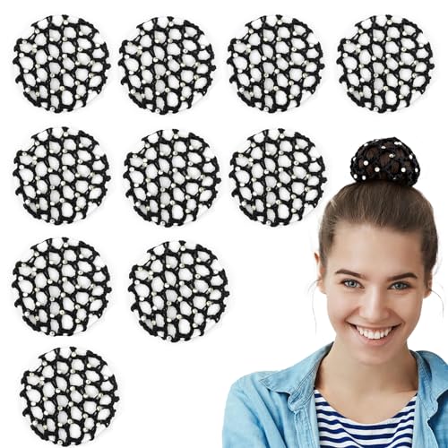 AUEAR, 10 Pack Handmade Crochet Bun Cover Snood Hair Net Pearls Decor Elastic Hair Net hair Accessories For Ballet Dance Skatingk