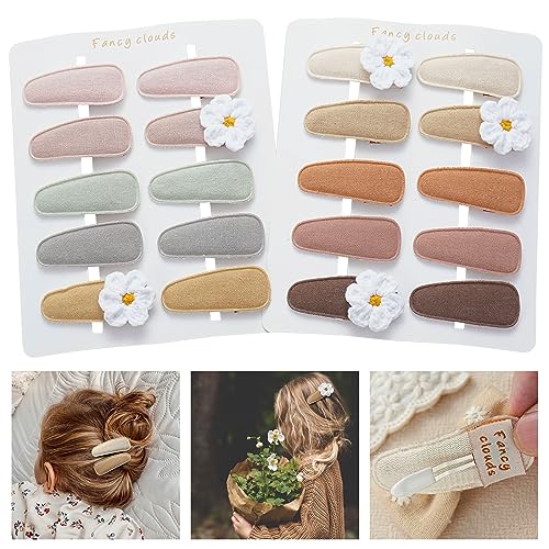 Fancy Clouds 20 Pack Baby Hair Clips for Girls Toddler,Neutral Fabric Snap Clips Pins With Embroidery Daisy Flower,Handmade Hair Accessories Barrettes for School Age Kids Children Gifts