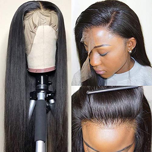 Subella 12A HD Lace Front Wigs Human Hair Pre Plucked Hairline with Baby Hair 180 Density 13x4 Brazilian Straight Human Hair Wigs for Black Women Natural Black Color (14inch)
