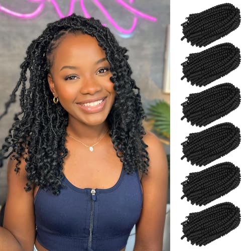 Spring Twist Hair Spring Twist Crochet Hair Spring Twist Braiding Hair 8 Inch 6 Packs 90strands For Passion Twist Butterfly Locs Crochet Braids Hair Synthetic Braiding Hair Extensions (8 Inch,1B)
