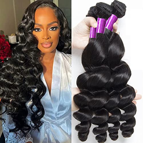 Human Hair Loose Wave Bundles 100% Unprocessed Brazilian Virgin Hair Loose Wave 3 Bundles Human Hair Bundles Weave Hair Human Bundles