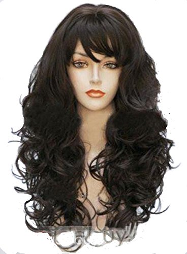 Long dark brown Hair Wigs pirate wig costume wigs for women Wavy Curly 24inches Heat Resisitant Fiber Curly brown Wig Halloween Costume girl wigs for adult Women
